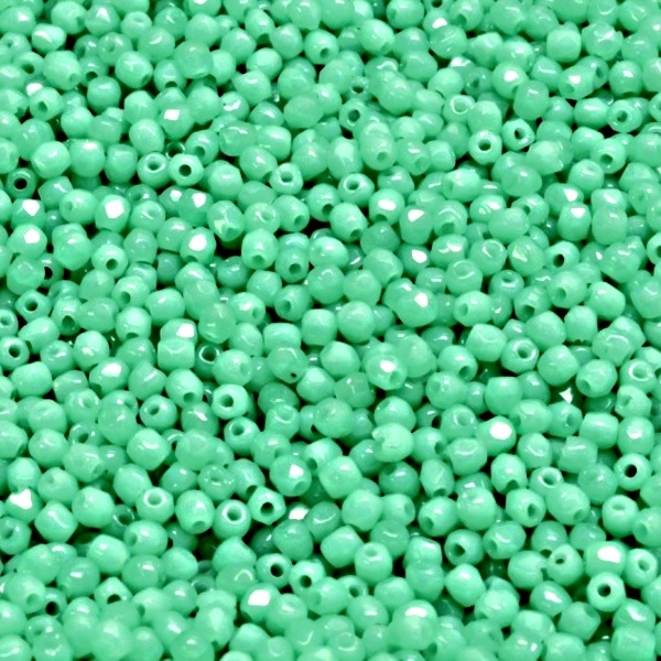 100pcs Czech Fire Polished Faceted Glass Beads Round 2mm Opaque Turquoise Green