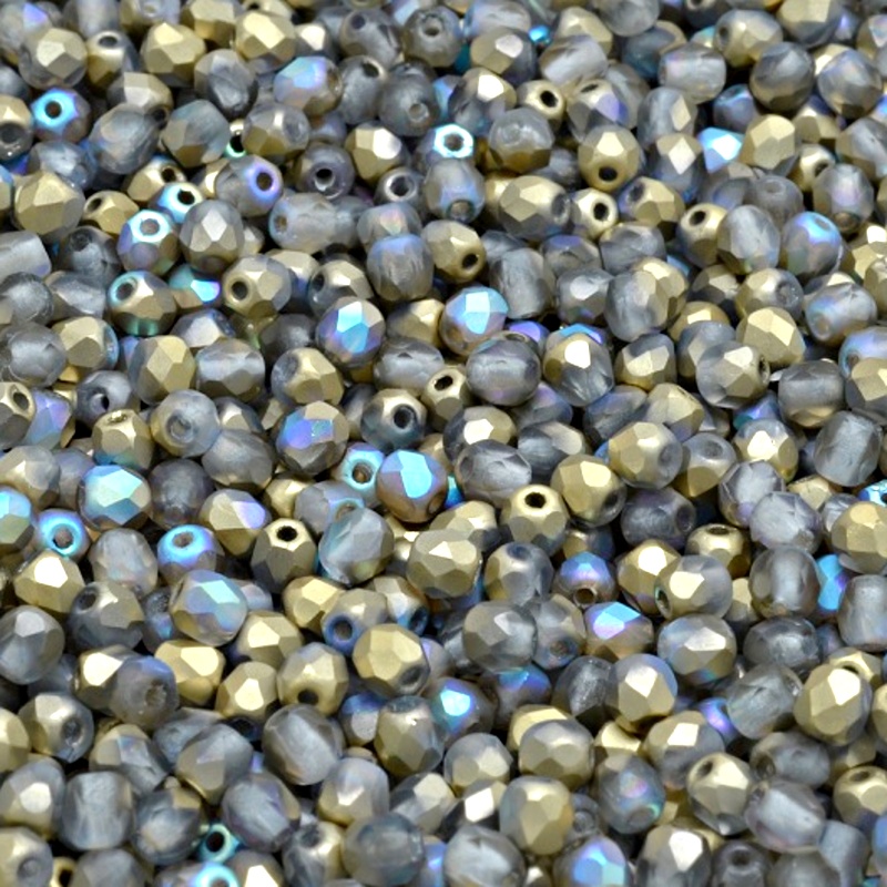 100pcs Czech Fire Polished Faceted Glass Beads Round 3mm Crystal Golden Rainbow Matte