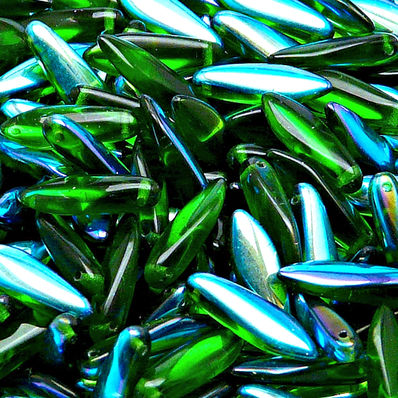 30pcs Czech Pressed Glass Dagger Beads 5x16mm Chrysolite AB