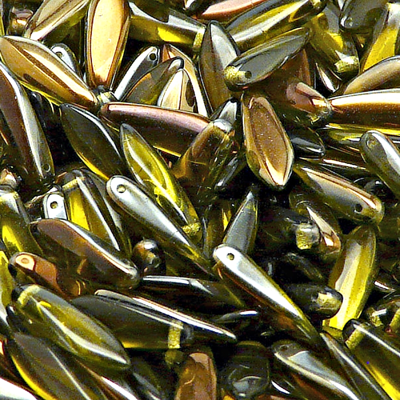 30pcs Czech Pressed Glass Dagger Beads 5x16mm Olivine Valentinit
