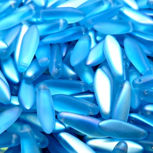 30pcs Czech Pressed Glass Dagger Beads 5x16mm Aquamarine AB Matte