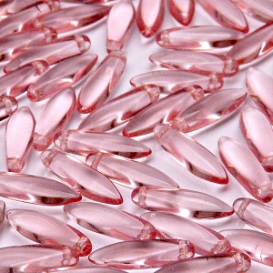 30pcs Czech Pressed Glass Dagger Beads 5x16mm Rosaline