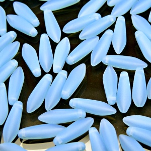 30pcs Czech Pressed Glass Dagger Beads 5x16mm Aqua Opal Matte