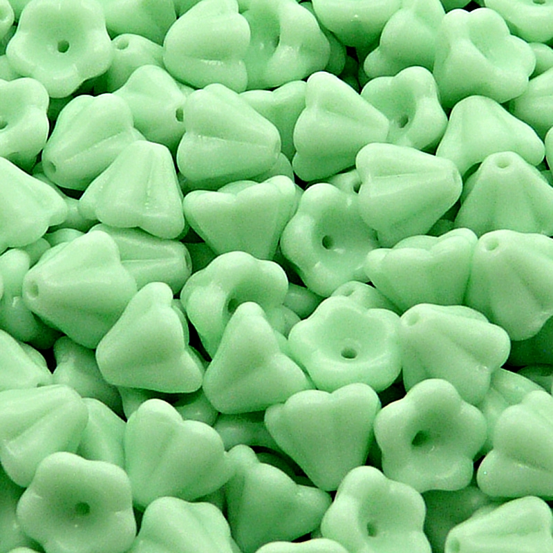 30pcs Czech Pressed Glass Bell Flowers Beads 6x8mm Opaque Mint Green