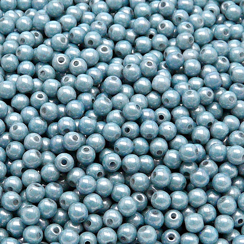 200pcs Czech Pressed Glass Round Beads 3mm Opaque Blue Ceramic Look