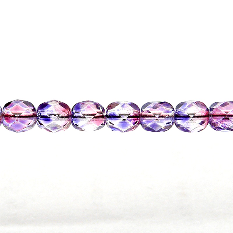 50pcs Czech Fire Polished Faceted Glass Beads Round 6mm Crystal Red Violet Two Tone Color Luster Coating