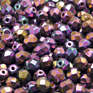 50pcs Czech Fire Polished Faceted Glass Beads Round 6mm Jet Red Iris