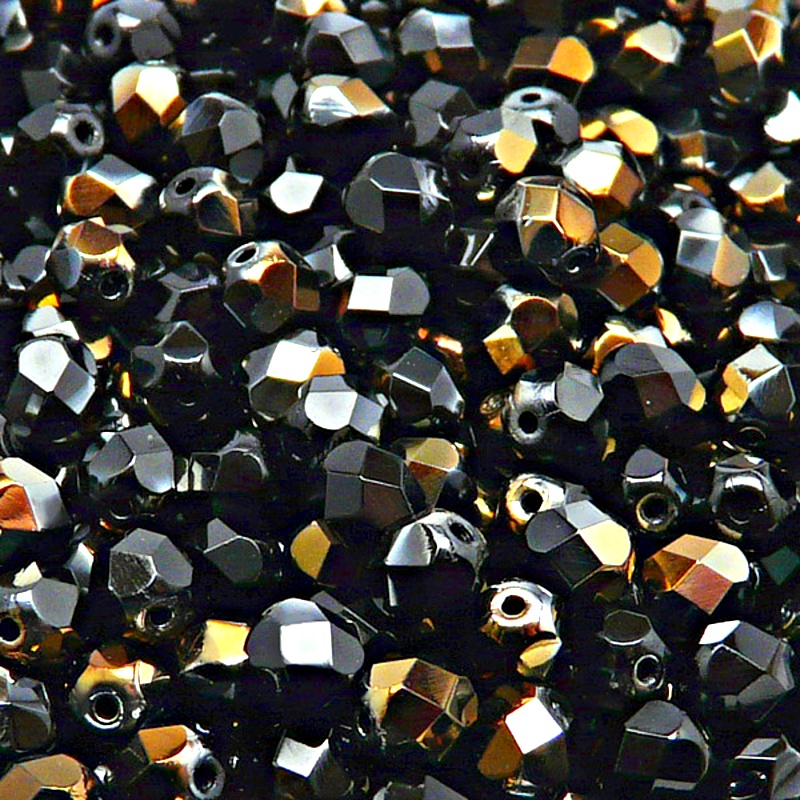 50pcs Czech Fire Polished Faceted Glass Beads Round 6mm Jet Valentinit