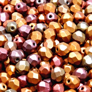 50pcs Czech Fire Polished Faceted Glass Beads Round 6mm Crystal Bronze Violet Rainbow Matte