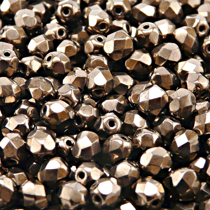 50pcs Czech Fire Polished Faceted Glass Beads Round 6mm Jet Copper Luster