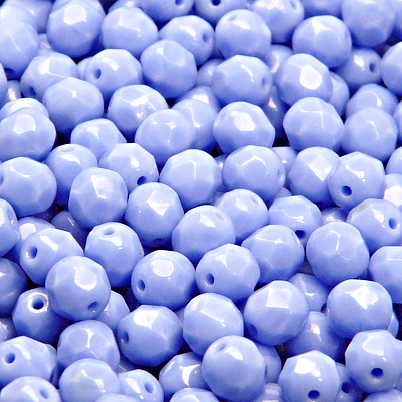 50pcs Czech Fire Polished Faceted Glass Beads Round 6mm Opaque Light Sapphire