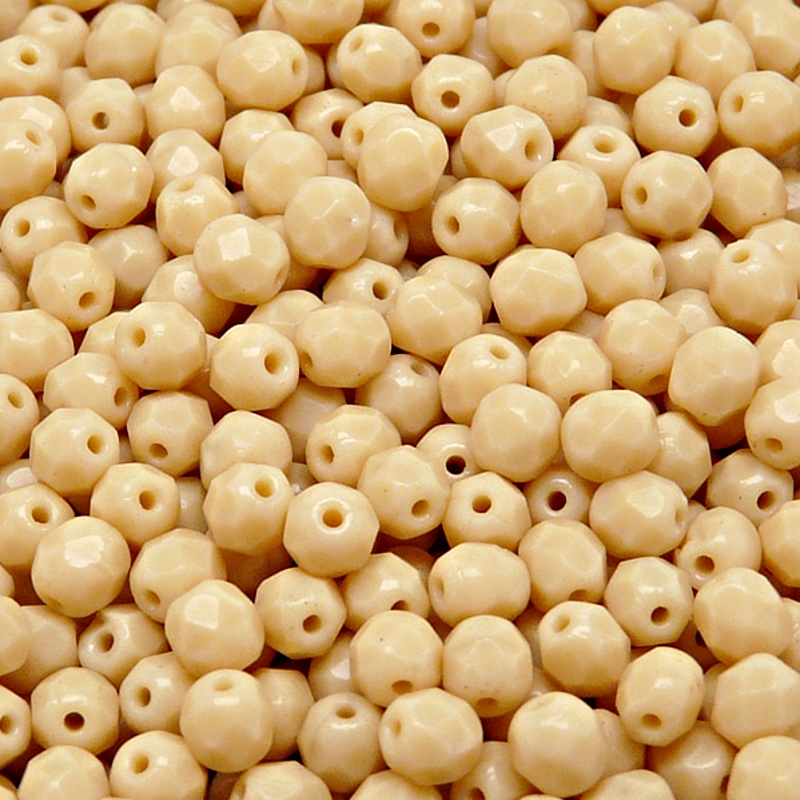 80pcs Czech Fire Polished Faceted Glass Beads Round 5mm Opaque Beige