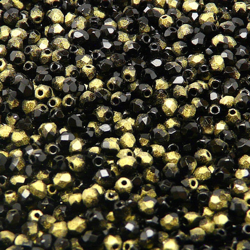 100pcs Czech Fire Polished Faceted Glass Beads Round 3mm Jet Golden Rutil