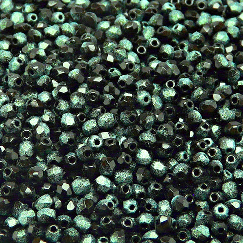 100pcs Czech Fire Polished Faceted Glass Beads Round 3mm Jet Green Rutil