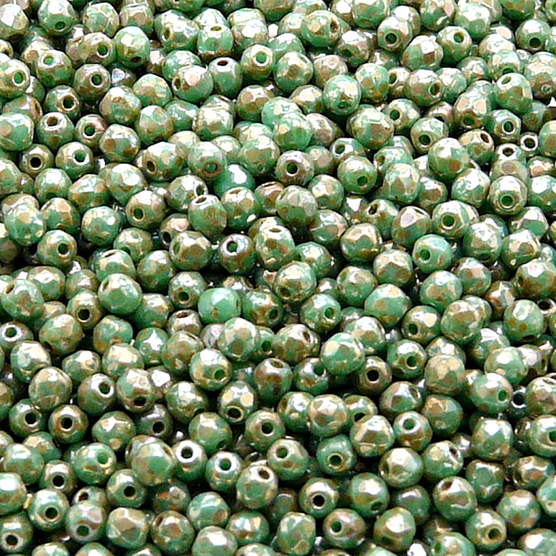 100pcs Czech Fire Polished Faceted Glass Beads Round 3mm Opaque Turquoise Green Picasso
