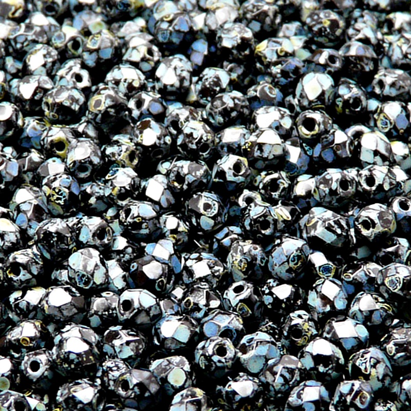 100pcs Czech Fire Polished Faceted Glass Beads Round 4mm Jet Travertin