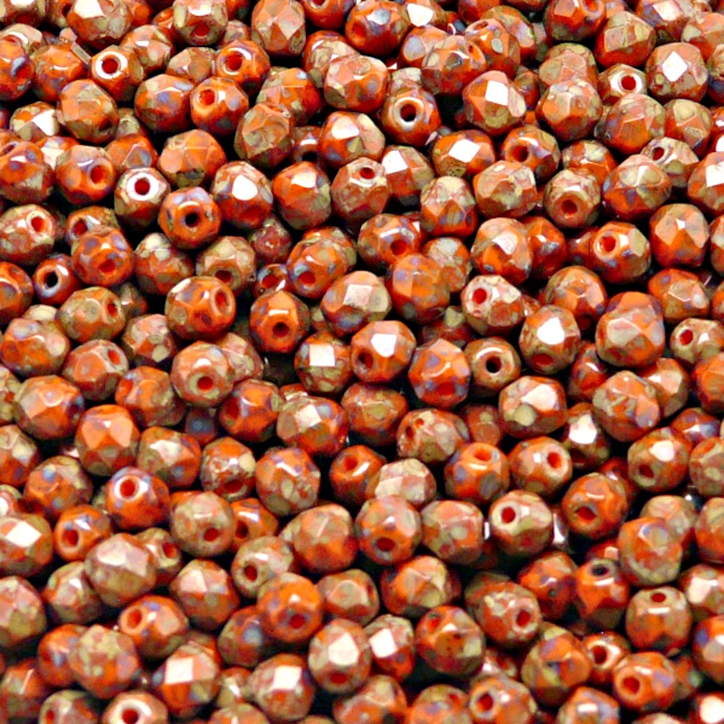 100pcs Czech Fire Polished Faceted Glass Beads Round 4mm Opaque Orange Travertin