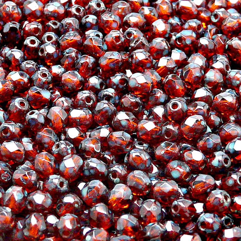 100pcs Czech Fire Polished Faceted Glass Beads Round 4mm Hyacinth Travertin