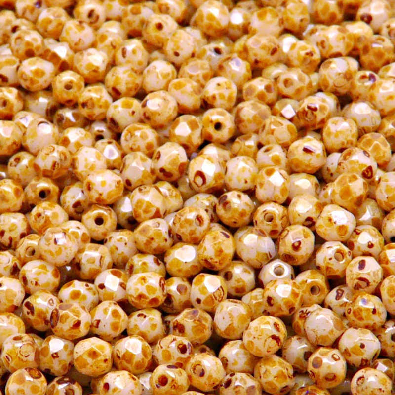 100pcs Czech Fire Polished Faceted Glass Beads Round 4mm Light Pink Opal Travertin