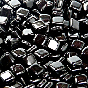 40pcs Czech Two Hole Pressed Glass Tile Beads 6mm Jet