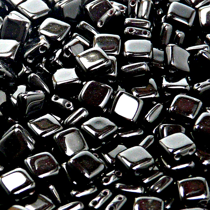 40pcs Czech Two Hole Pressed Glass Tile Beads 6mm Jet