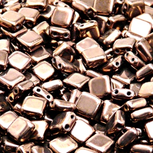 40pcs Czech Two Hole Pressed Glass Tile Beads 6mm Jet Bronze Luster