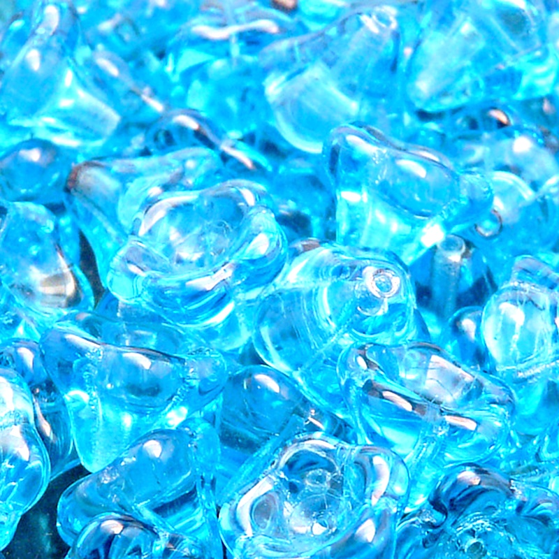 10pcs Czech Pressed Glass Bell Flowers Beads 11x13mm Light Aquamarine