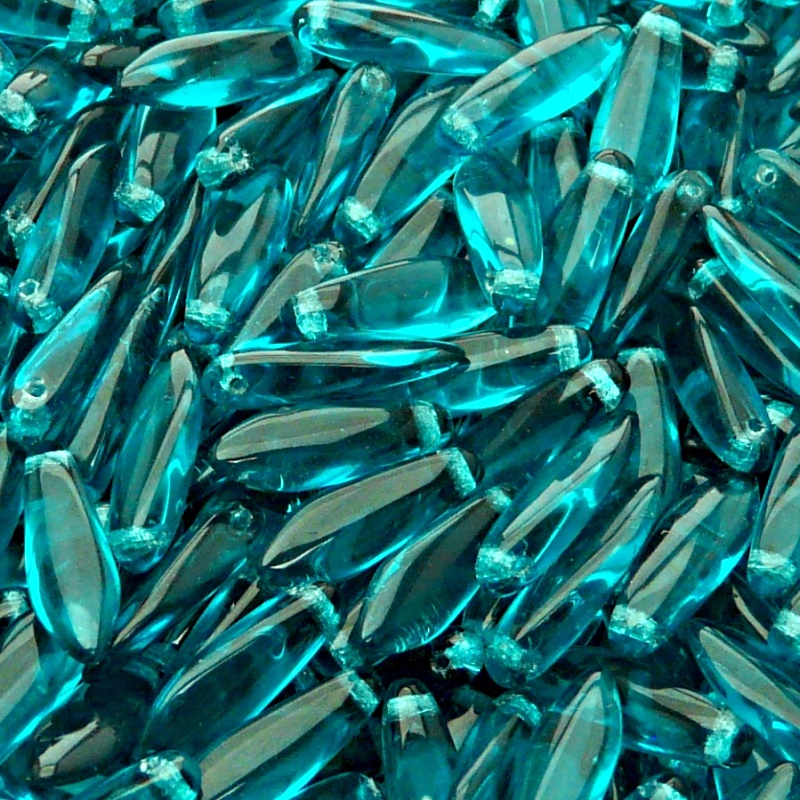 30pcs Czech Pressed Glass Dagger Beads 5x16mm Green Aquamarine