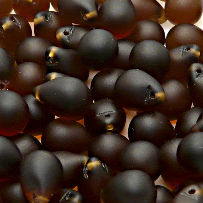 10pcs Czech Pressed Glass Teardrop Beads 10x14mm Smoked Topaz Matte