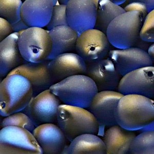 10pcs Czech Pressed Glass Teardrop Beads 10x14mm Sapphire Azuro Matte