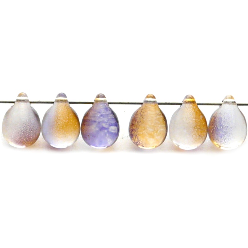 10pcs Czech Pressed Glass Teardrop Beads 10x14mm Crystal Orange Violet Two Tone Color Luster Coating