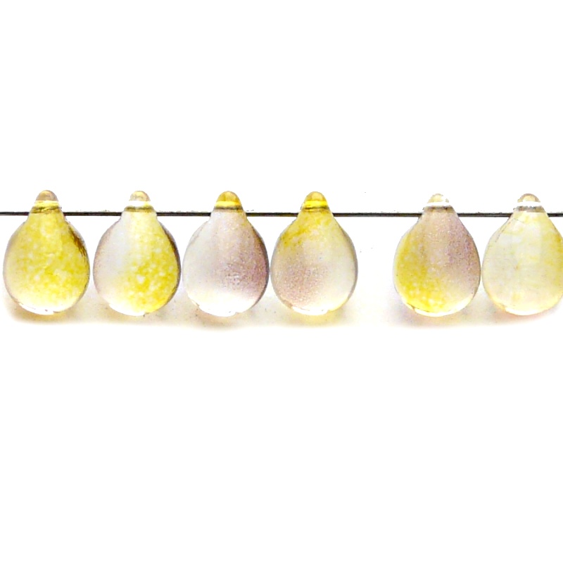 10pcs Czech Pressed Glass Teardrop Beads 10x14mm Crystal Yellow Brown Two Tone Color Luster Coating