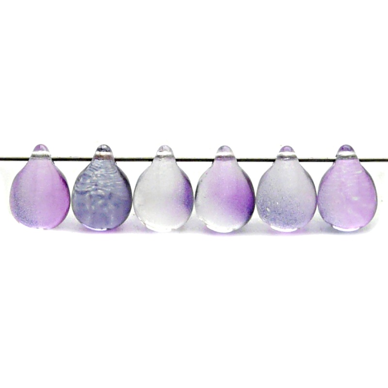 10pcs Czech Pressed Glass Teardrop Beads 10x14mm Crystal Violet Blue Two Tone Color Luster Coating