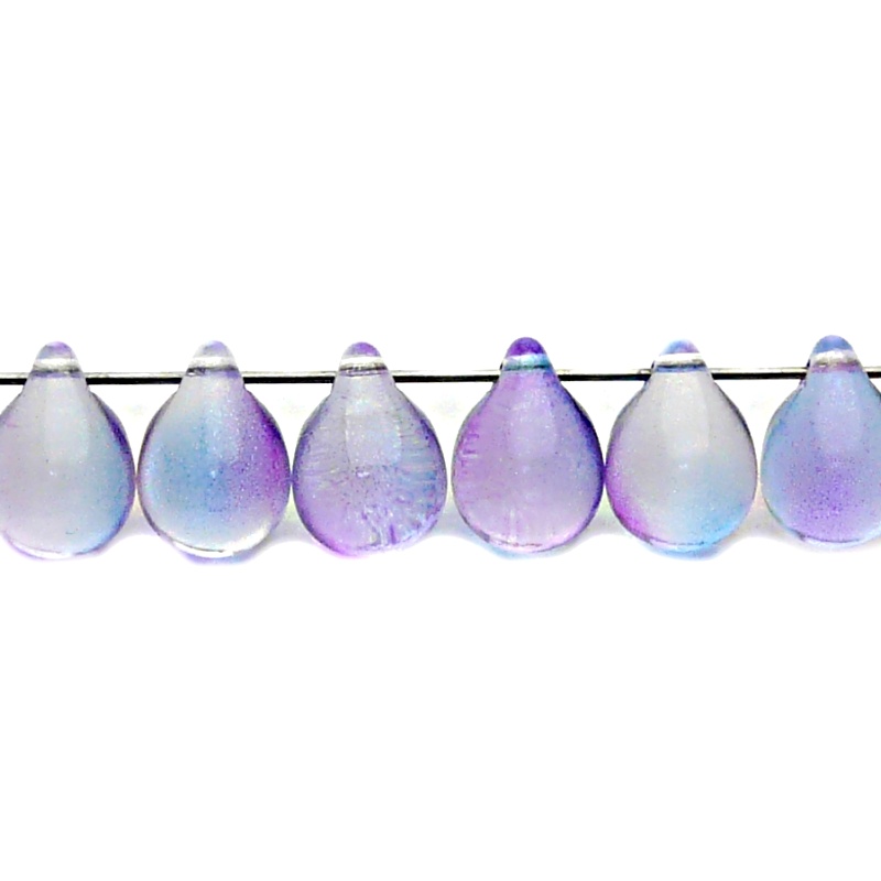 10pcs Czech Pressed Glass Teardrop Beads 10x14mm Crystal Blue Pink Two Tone Color Luster Coating