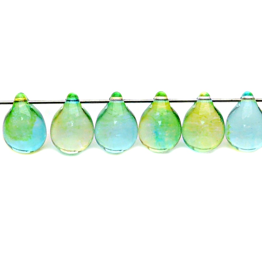 10pcs Czech Pressed Glass Teardrop Beads 10x14mm Crystal Green Yellow Two Tone Color Luster Coating