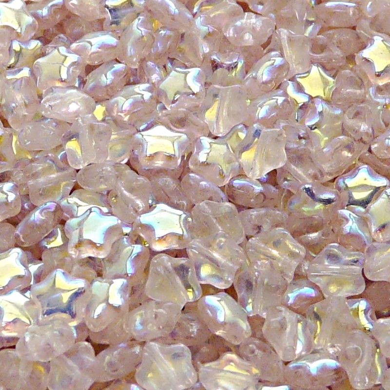 40pcs Czech Pressed Glass Star Beads 6mm Rosaline AB