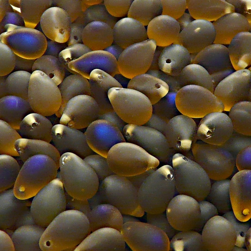 30pcs Czech Pressed Glass Teardrop Beads 6x9mm Topaz Azuro Matte