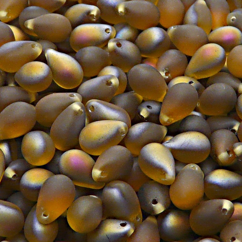 30pcs Czech Pressed Glass Teardrop Beads 6x9mm Topaz Santander Matte