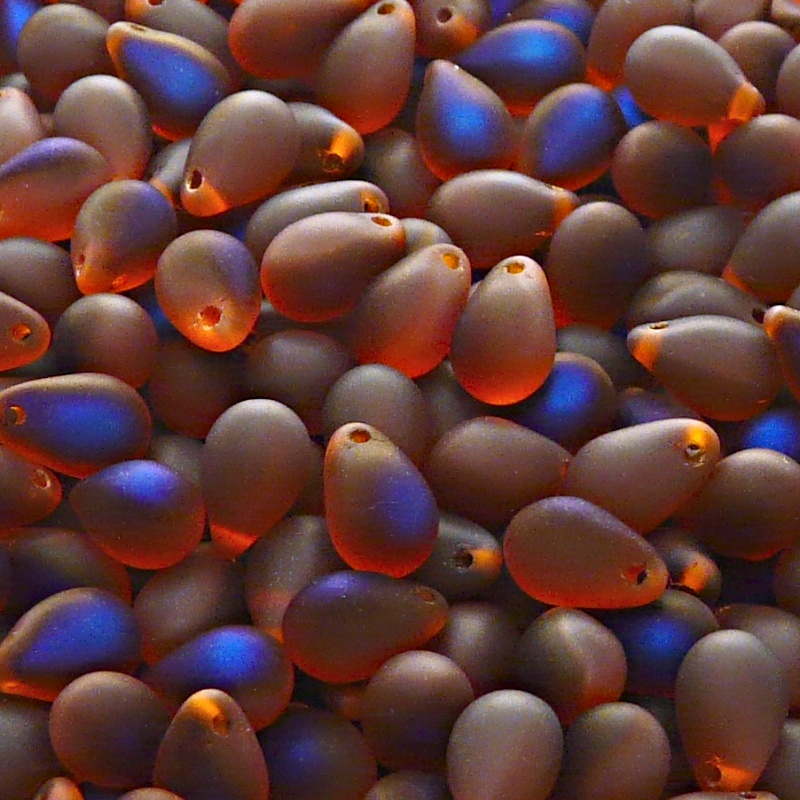 30pcs Czech Pressed Glass Teardrop Beads 6x9mm Hyacinth Azuro Matte
