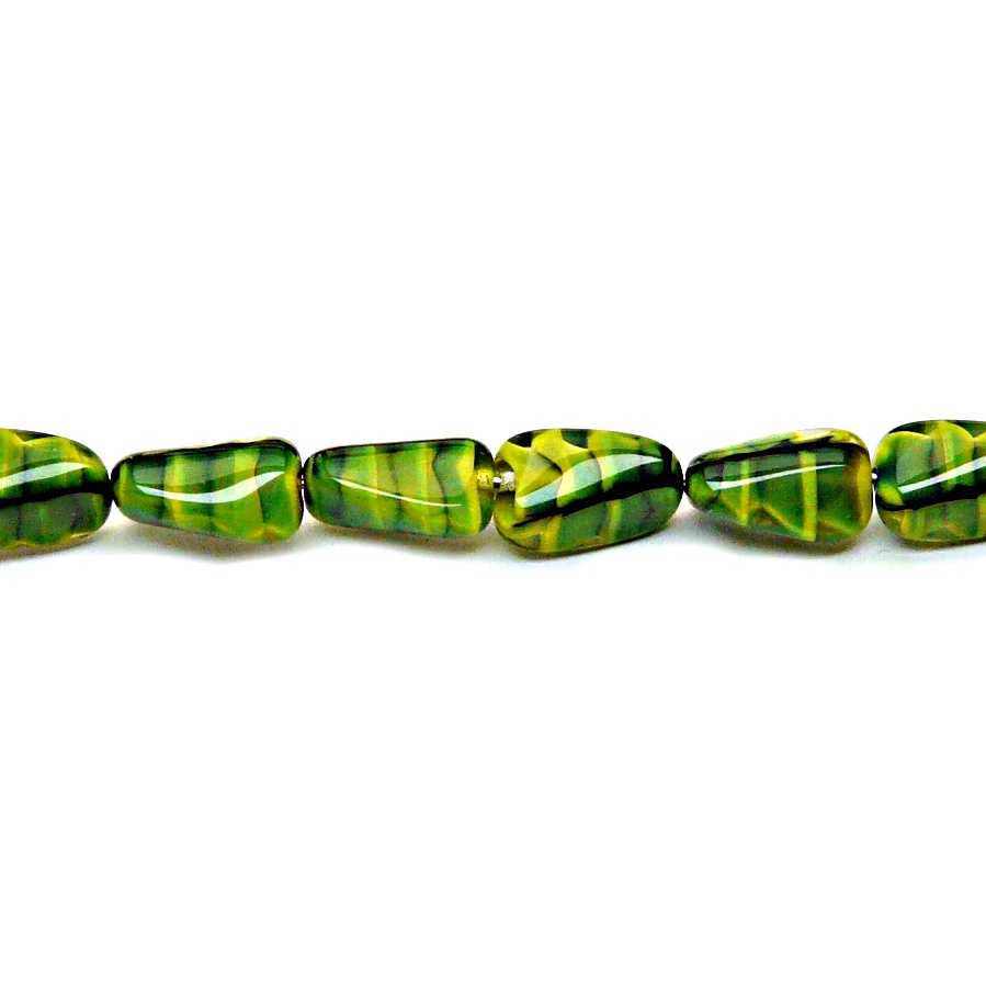 10pcs Czech Pressed Glass Rectangular Beveled Beads 14x9mm Olivine Jet Striped Moonlight (26807)