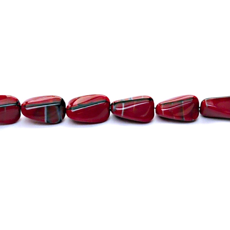 10pcs Czech Pressed Glass Rectangular Beveled Beads 14x9mm Red Coral Jet Striped Moonlight (26907)