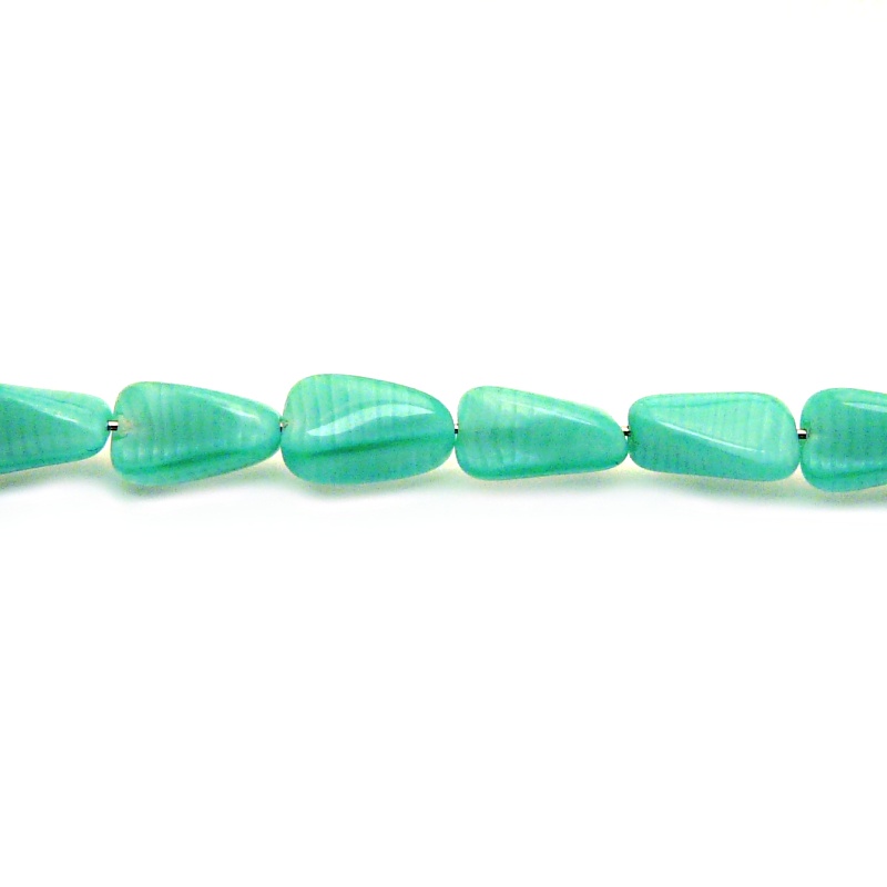 10pcs Czech Pressed Glass Rectangular Beveled Beads 14x9mm Persian Green Striped Moonlight (56216)
