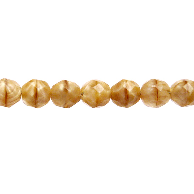 25pcs Czech Fire Polished Faceted Glass Beads Round 8mm Light Brown Striped Moonlight (16016)