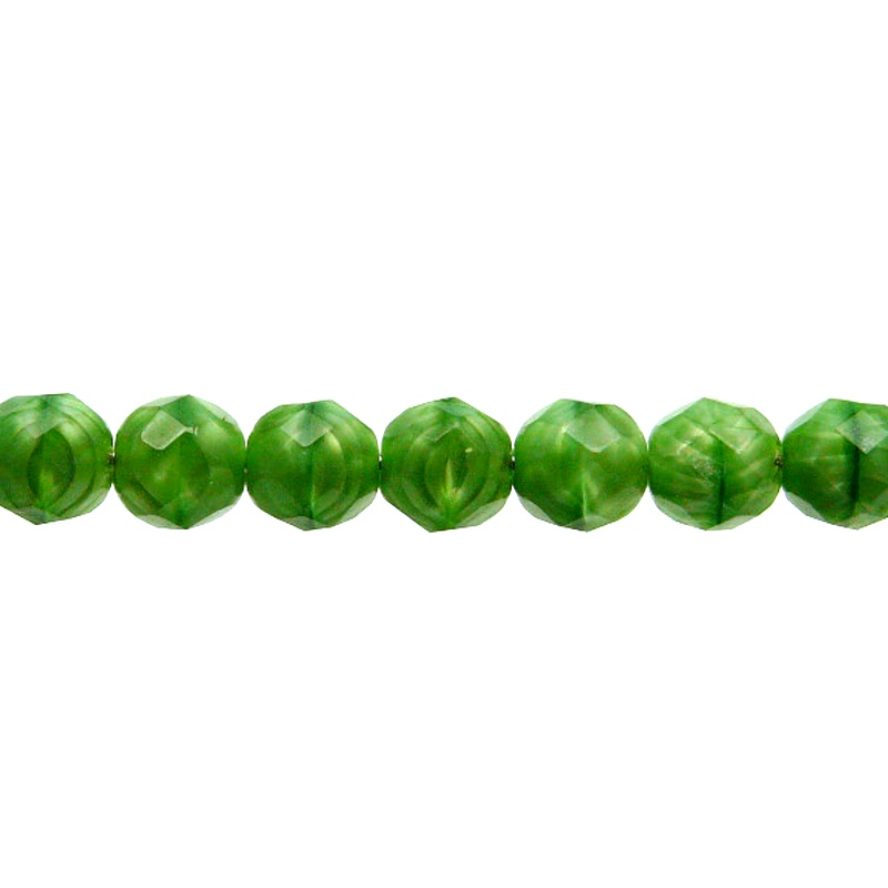 25pcs Czech Fire Polished Faceted Glass Beads Round 8mm Green Striped Moonlight (56100)