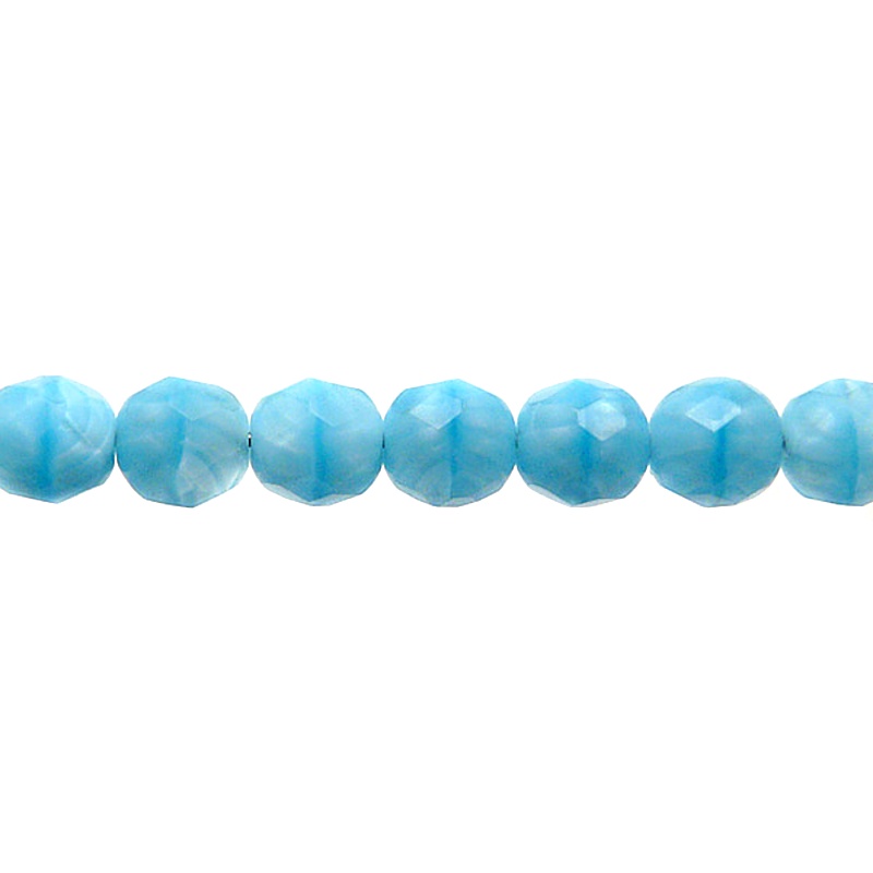 25pcs Czech Fire Polished Faceted Glass Beads Round 8mm Light Aqua Striped Moonlight (66016)