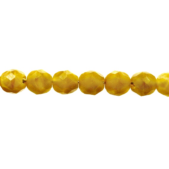 25pcs Czech Fire Polished Faceted Glass Beads Round 8mm Yellow Striped Moonlight (86037)