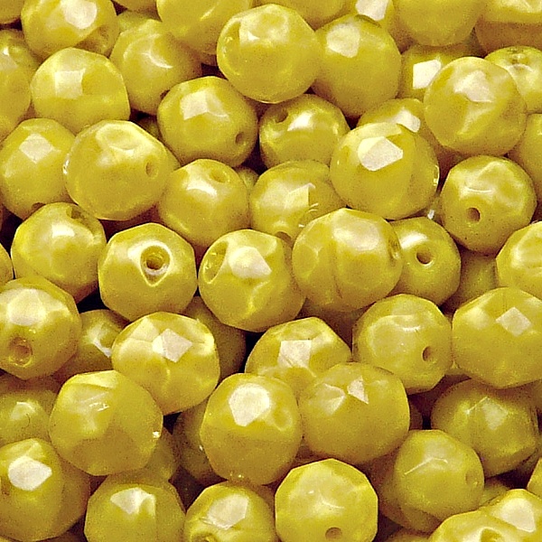 25pcs Czech Fire Polished Faceted Glass Beads Round 8mm Yellow Striped Moonlight (86037)