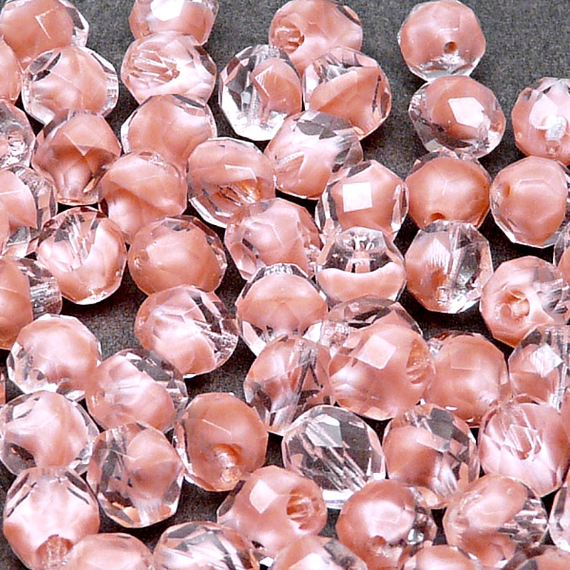 25pcs Czech Fire Polished Faceted Glass Beads Round 8mm Crystal Pink Striped Moonlight (76028)