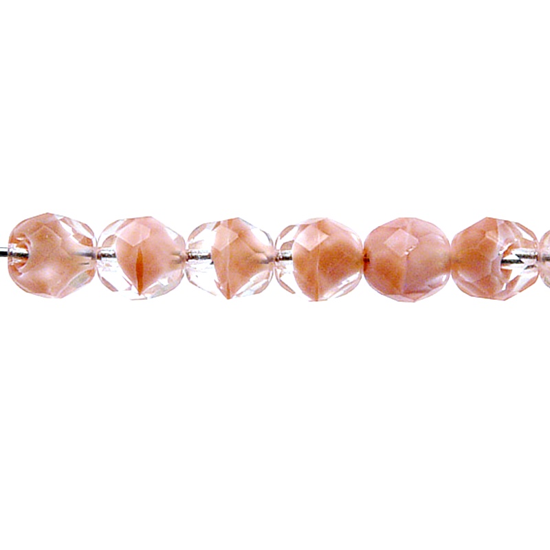 25pcs Czech Fire Polished Faceted Glass Beads Round 8mm Crystal Pink Striped Moonlight (76028)