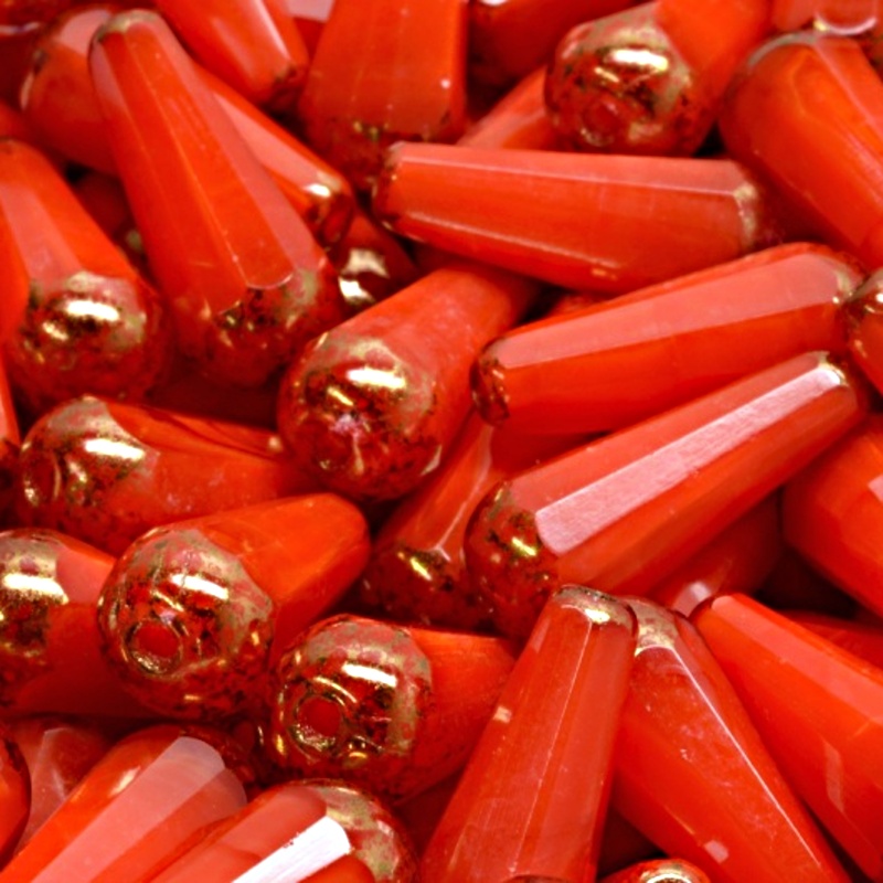 4pcs Czech Fire Polished Faceted Glass Drop Beads 20x9mm Red Striped Moonlight Violet Marble Terracotta Luster (96026)